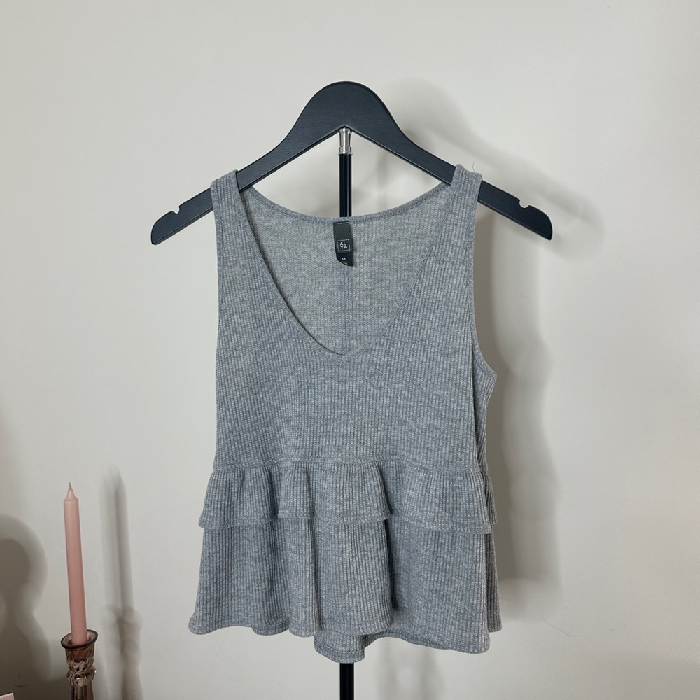 Alya Gray Ruffle Tank Top MEDIUM